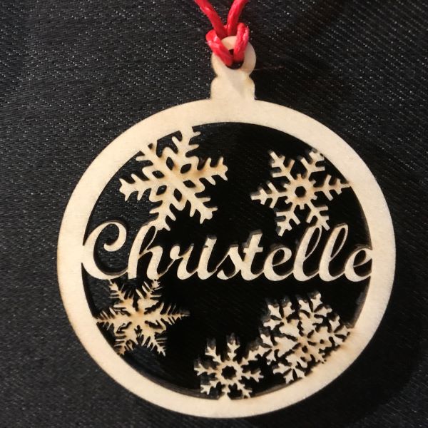 Boule de noël personnalisée avec prénom motif flocon